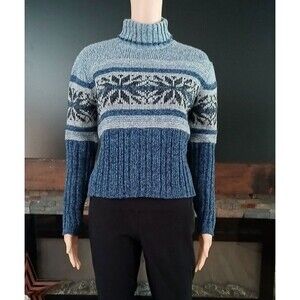 Women's Large Winter Sweater Casual Comfy Snowflake Blue Long Sleeve Made in USA